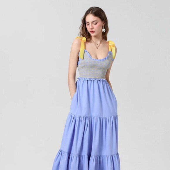 Dreamscape Tiered Blue-Yellow Maxi Dress - Picture 3 of 11